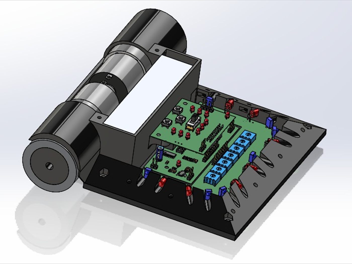 Modelo CAD del robot de sumo Mark VII con su placa electrónica.