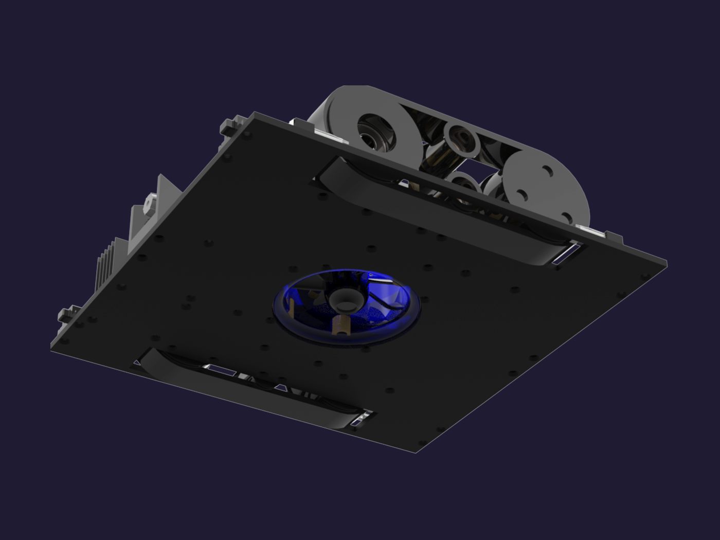 Render del robot desde abajo, con la base cerrada.